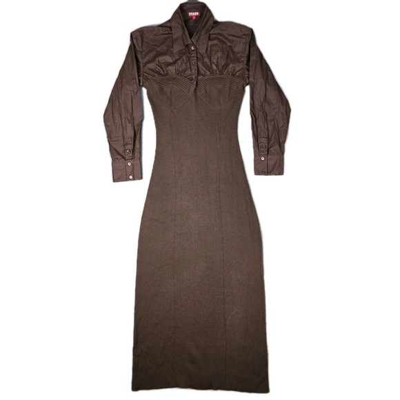 Staud Hazel Dress Womens Large Brown Sweater Knit Combo Long Sleeve Maxi Wool - Picture 2 of 8